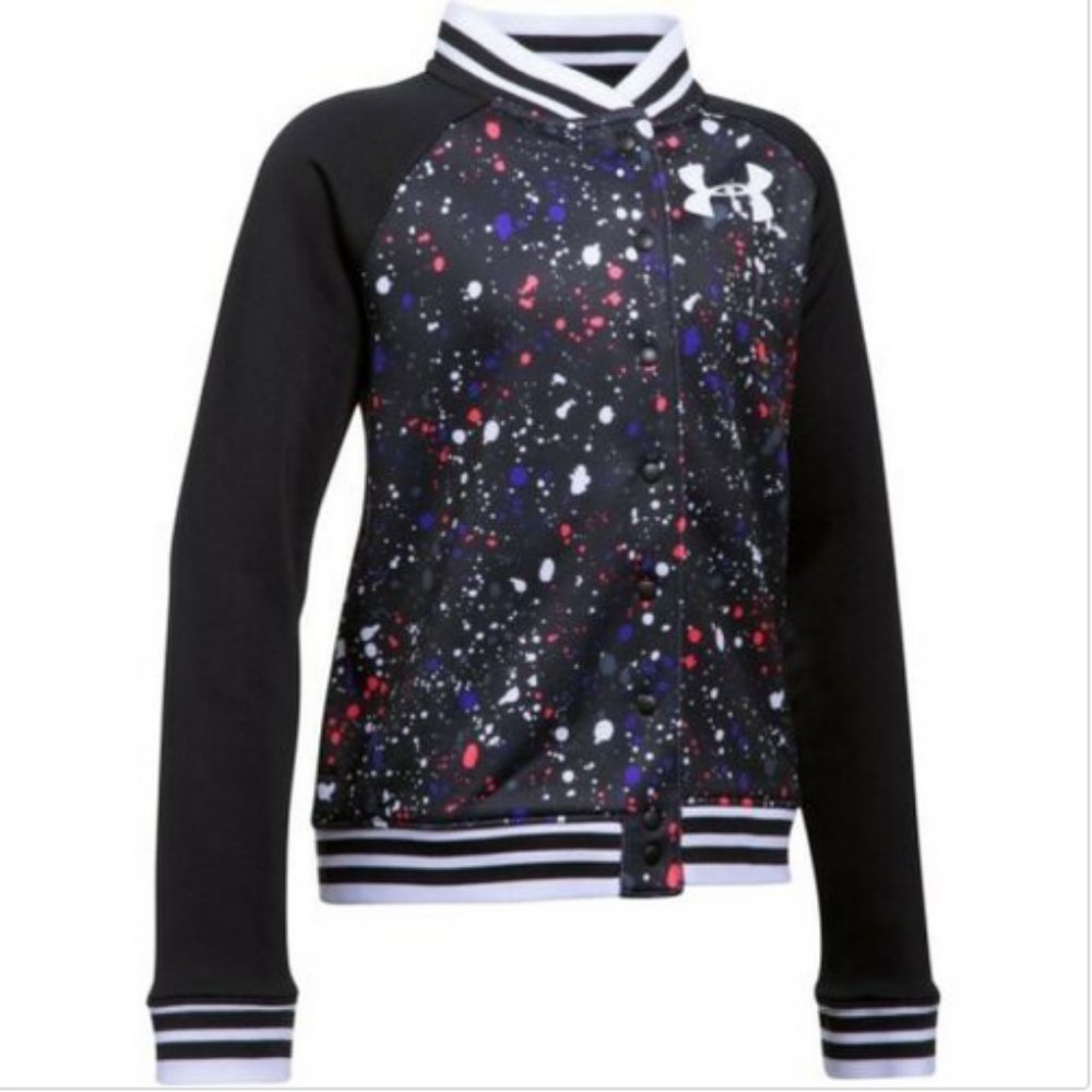 Under Armour Black Fleece Pink Purple Paint Splatter Bomber Sweat Jacket Medium